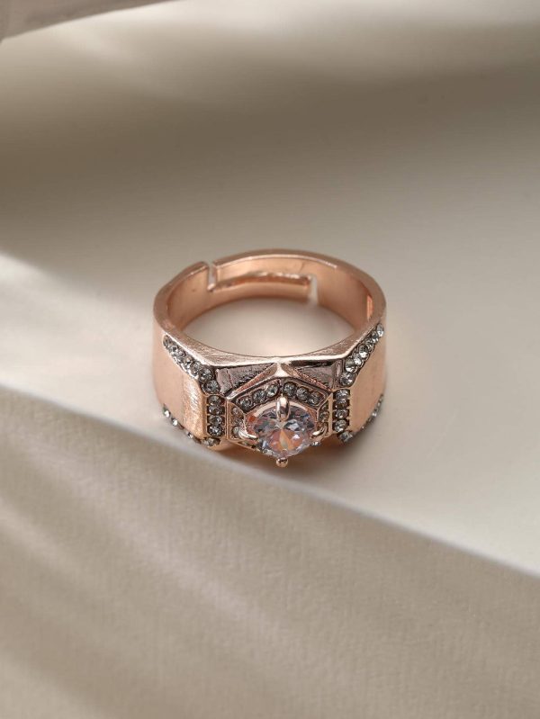 Cubic Zirconia Hexagon Ring Womens Rose