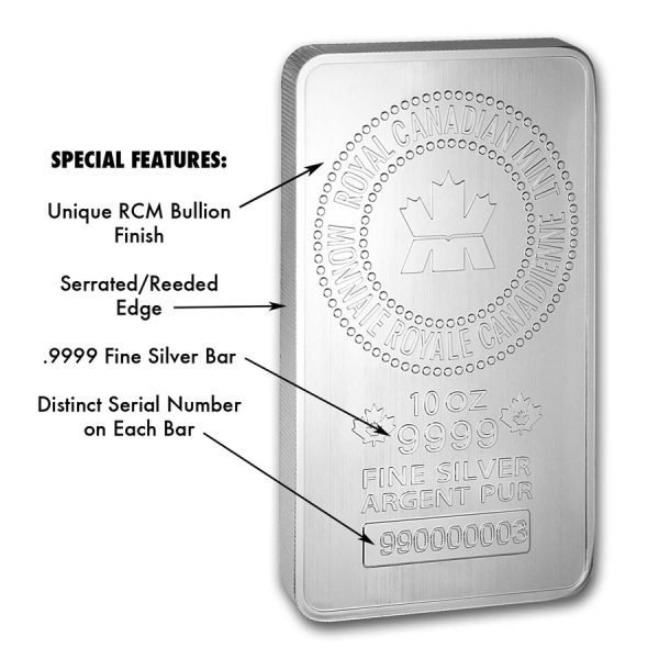 10 Troy Ounces - Royal Canadian Mint Design! Silver NEW .999 Bullion Bar