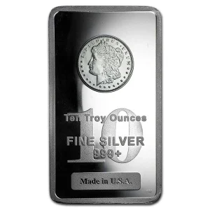 10 Troy Ounces .999 Fine Silver Bar Morgan Dollar Design! Silver NEW .999
