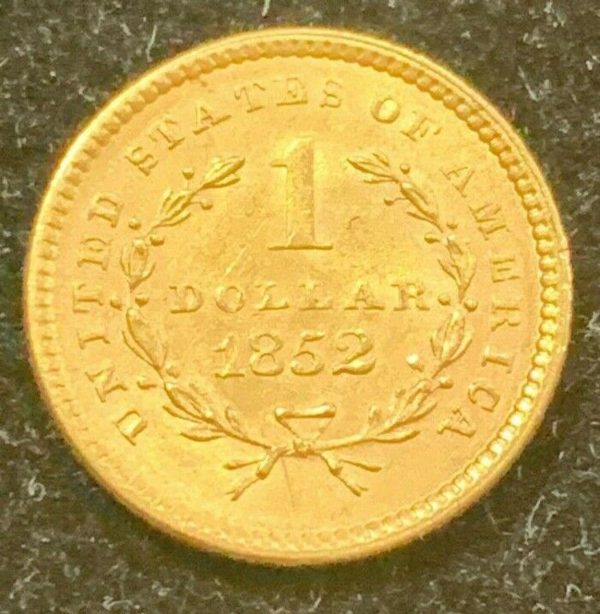 1852 Type 1 $1 Gold Liberty Head Brilliant UNC Coin