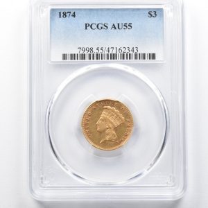 1874 $3 Indian Head Princess Gold AU55 Certified Coin