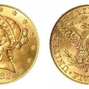 1882 S $5 Liberty Head Half Eagle - Gold - MS61 Certified! Coin