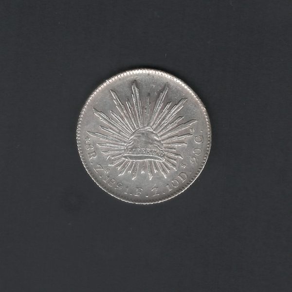 1891 ZS Casa de Moneda de Zacatecas / FZ 8 Reales Mexico Cap & Rays Silver MS64 Coin