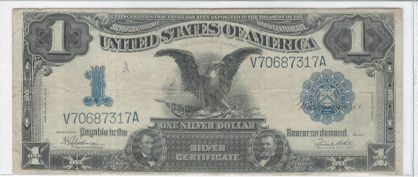 1899 $1 Silver Certificate United States XF Almost UNC Black Eagle Note