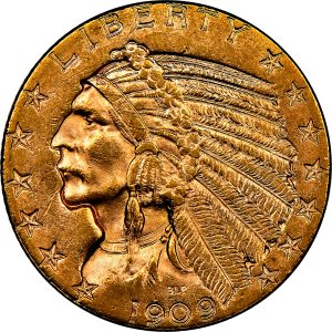 1909 D $5 Indian Head Half Eagle Gold Certified MS62 Coin