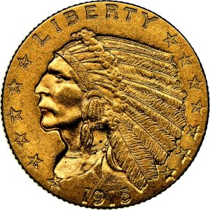 1915 $2.5 Indian Head Gold UNC 4.18g Coin