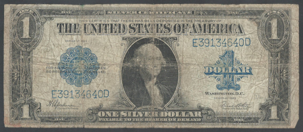 1923 $1 Large Size Silver Certificate G G Washington Note