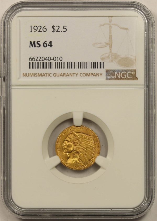 1926 $2.50 Indian Head Quarter Eagle Gold MS64 Certified Coin