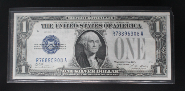 1928 A $1 Silver Certificate AU G. Washington Note