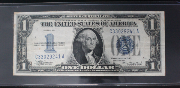 1934 $1 Silver Certificate AU G. Washington Note