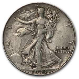 1942 $0.50 Walking Liberty Half Dollar AU50 Coin