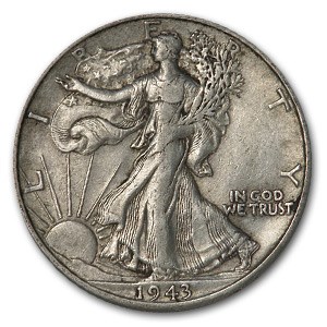 1943 D $0.50 Walking Liberty Half Dollar XF45 Coin