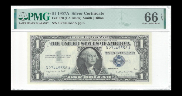 1957 A $1 Silver Certificate 66 EPQ Crisp Gem UNC G. Washington Note