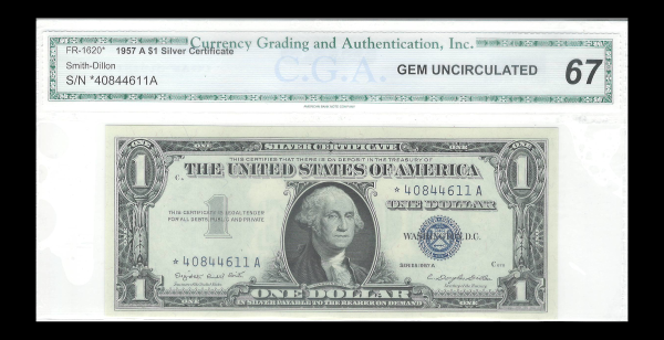 1957 A / STAR $1 Silver Certificate 67 GEM Uncirculated G. Washington Note