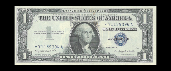 1957 A $1 Star Silver Certificate Star AU G. Washington Note