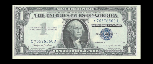 This Pic is nicer then the Note you will get. | 1957 B $1 Silver Certificate Crisp UNC G. Washington Note