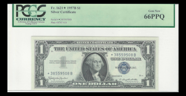 1957 B $1 Silver Certificate STAR New GEM 66PPQ UNC Certified! G Washington Note