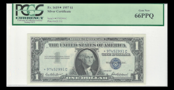 1957 A $1 Silver Certificate STAR 66PPQ GEM UNC New G. Washington Note