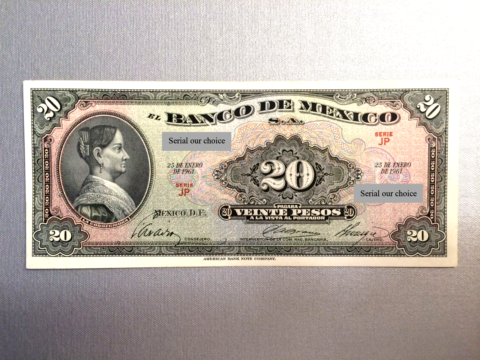 1961 $20 Pesos Mexico La Corregidora Crisp UNC Note