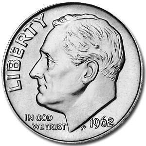 1962 & 1964 $0.10 Roosevelt Silver BU 90% Coin