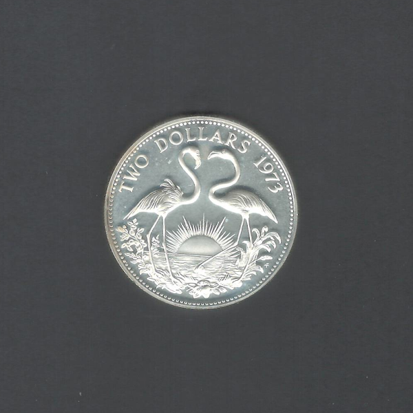 1973 Bahamas $2 Island Flamingos Silver Proof UNC Coin