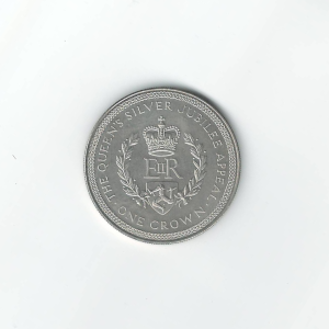 1977 Isle of Man 1 Crown / Pound Currency Crown Silver Jubilee Elizabeth II Copper-nickel MS65 Coin