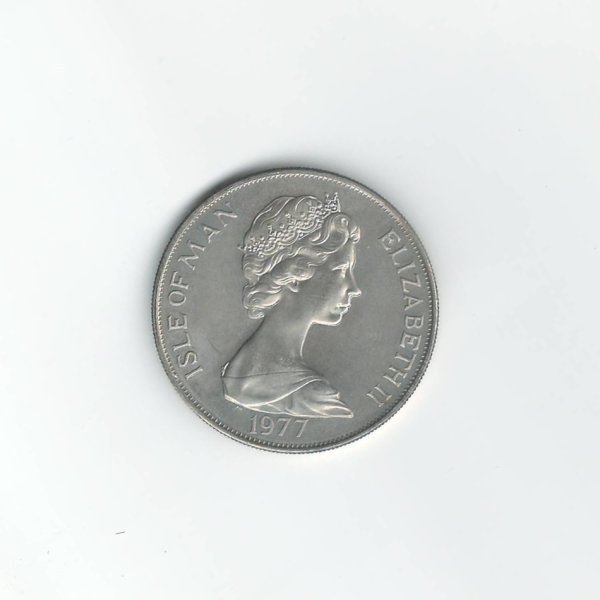 1977 Isle of Man 1 Crown / Pound Currency Crown Silver Jubilee Elizabeth II Copper-nickel MS65 Coin