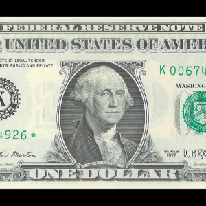 1977 $1 Federal Reserve Note K Star Crisp UNC G. Washington Note