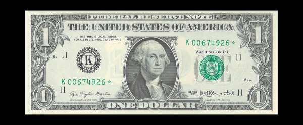 1977 $1 Federal Reserve Note K Star Crisp UNC G. Washington Note