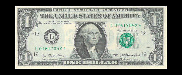 1977 $1 Federal Reserve Note L Star Crisp UNC G. Washington Note