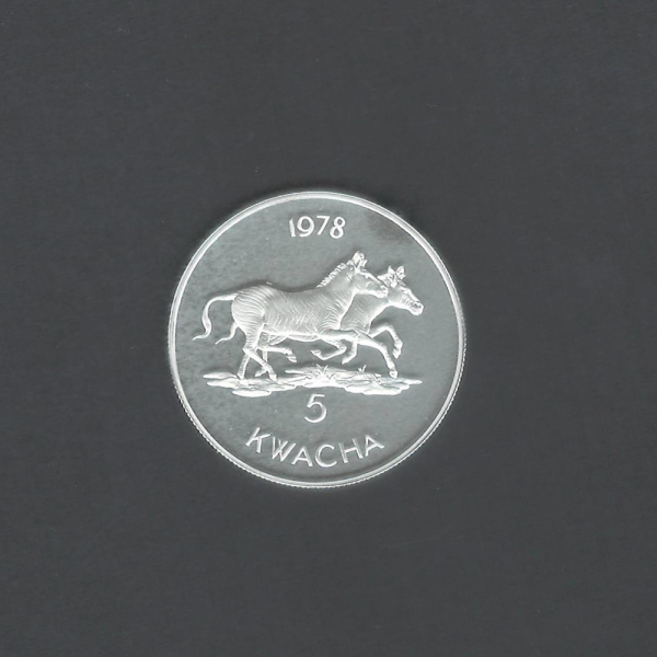 1978 Created for the Conservation of Wildlife 5 Kwacha MALAWI ZEBRA Silver BU Proof - 35 gm / Over 1 Troy oz Coin