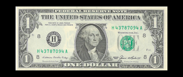 1985 $1 Federal Reserve H Crisp UNC G. Washington Note