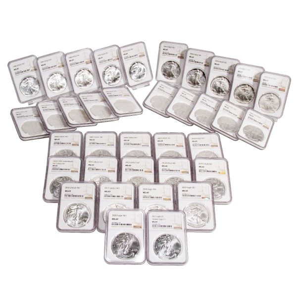$1 Complete Set of 36 coins! 1986-2021 American Silver Eagles NGC MS69 In Certified Slabs