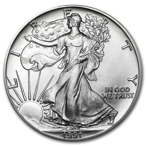 1991 $1 American Silver Eagle Dollar MS62 / BU Coin