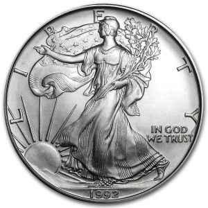 1992 $1 American Silver Eagle Dollar MS66 / BU Coin