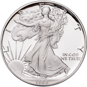 1992 $1 American Silver Eagle Dollar MS70 / BU Coin