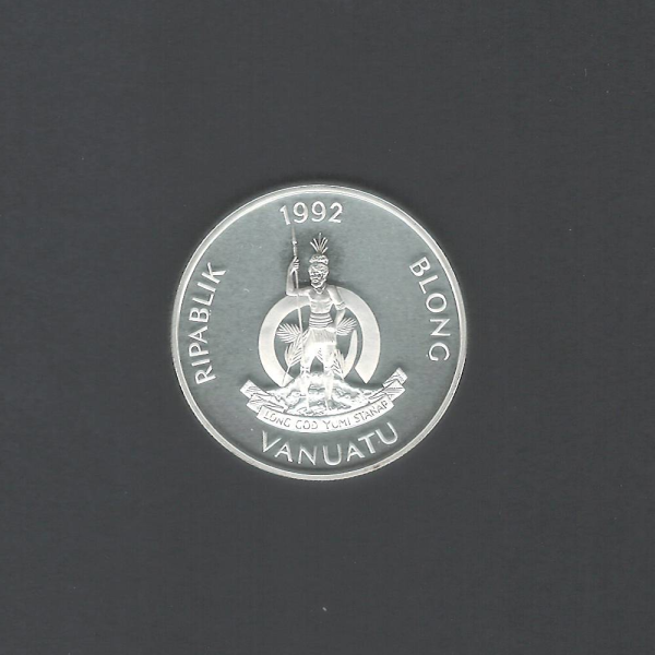 1992 50 Vatu Vanuatu Canoes Silver Proof Llantrisant, United Kingdom Coin