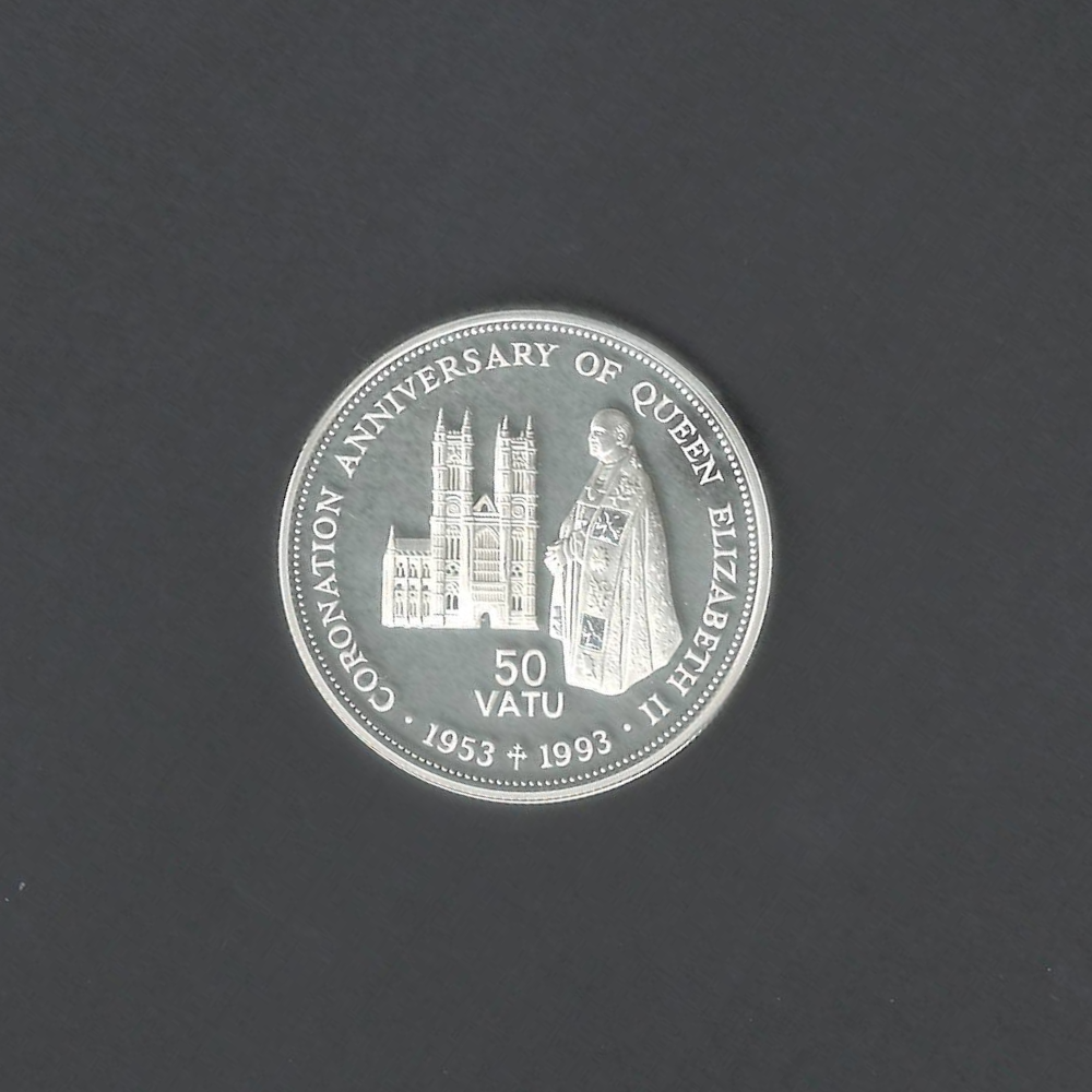 1993 Coronation Royal Australian Mint 50 Vatu Queen Elizabeth II Silver UNC Proof Coin