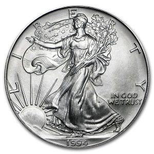 1994 $1 American Silver Eagle Dollar MS65 / BU Coin