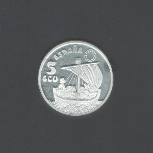 1996 5 ECU Coca De Mataro Castian Cog Silver Proof UNC Spain Coin