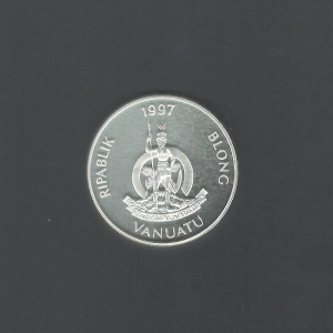 1997 50 Vatu Vanuatu Crown Silver Proof UNC Gold-Plated Shield on Reverse Coin