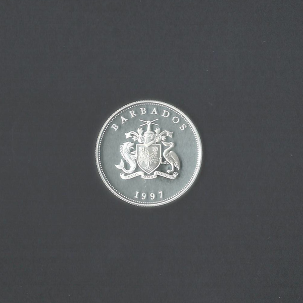 1997 Elizabeth and Philip - Caribbean / Barbados $1 Golden Wedding Proof W/ COA .925 Silver With 22 Carat Gold Cameo 10.24 gm Coin