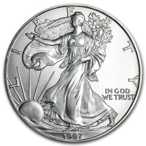 1997 $1 American Silver Eagle Dollar MS66 / BU Coin