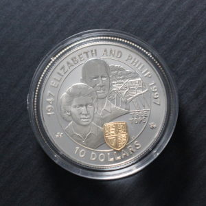 1997 50th Anniversary of the Marriage of Queen Elizabeth II and Prince Philip Fiji $10 Golden Wedding Anniversary UNC Proof Coin