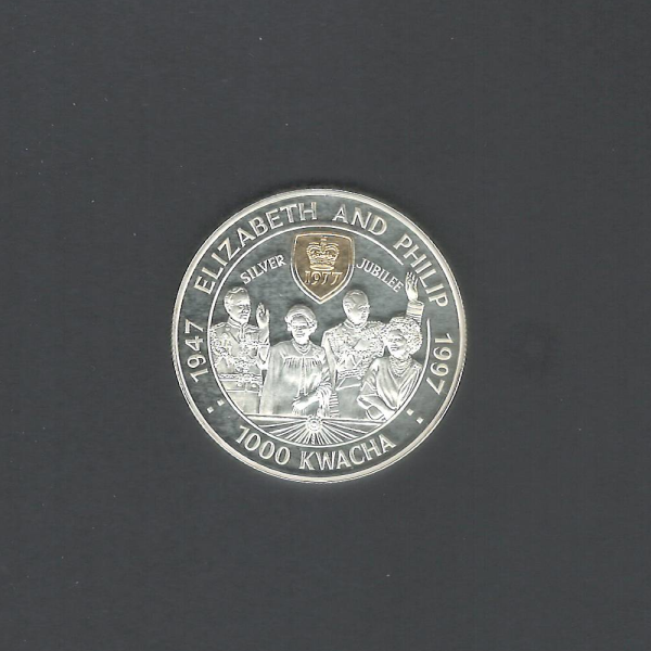 1997 Rare Commemorative issue / Golden Wedding Zambia 1000 Kwacha Crown Silver Jubilee 1947-1997 Silver BU Proof Coin