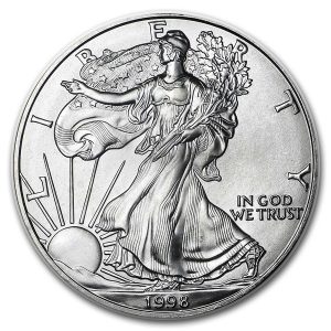 1998 $1 American Silver Eagle Dollar MS62 / BU Coin