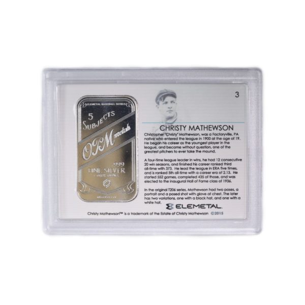 1oz Silver Bar T-206 Christy Matthewson - Baseball Greats Series #3 New / Sealed Comes in Special Plastic type container! Great for Collectors!