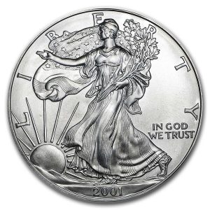 2001 $1 Type 1 American Silver Eagle Dollar MS70 / BU Coin