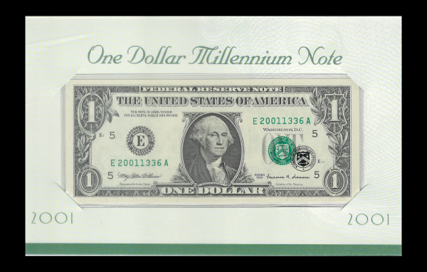 1999 Special! 2001 Millennium Sequential (2) Note Pack! $1 Federal Reserve E GEM UNC G. Washington Note