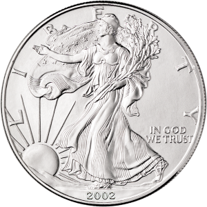 2002 $1 American Silver Eagle Dollar MS62 / BU Coin